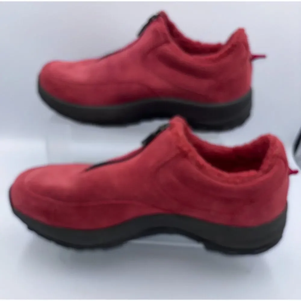 L.L.Bean Athletic Shoes Women's Red Suede Sherpa Lined Zip Slip On 8.5 M